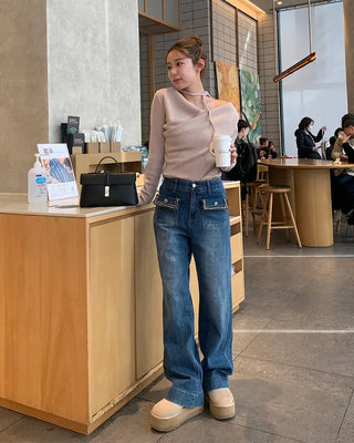 Lace pocket denim pants