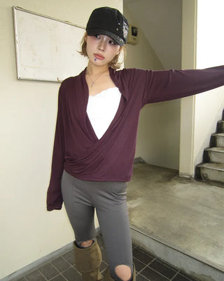 Drape Surplice Long Sleeve Top