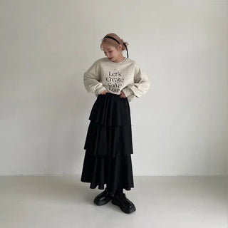 Three-tiered can-can long skirt