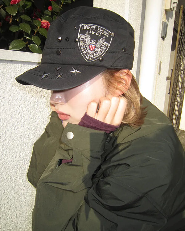 Army Patch Studded Railroad Cap
