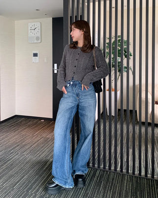 Cable Round Neck Cropped Cardigan