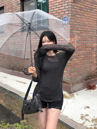 Sheer summer knit with diagonal stripe cutouts