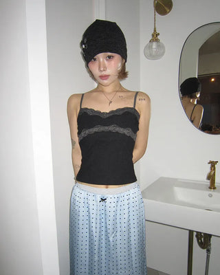 Ribbon Dot Satin Trapeze Skirt