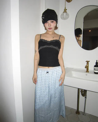 Ribbon Dot Satin Trapeze Skirt