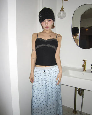 Polka dot tulle lace yoke camisole