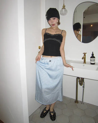 Ribbon Dot Satin Trapeze Skirt
