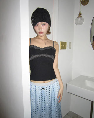 Ribbon Dot Satin Trapeze Skirt