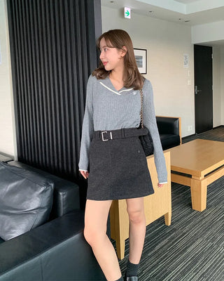 Belted mini skirt