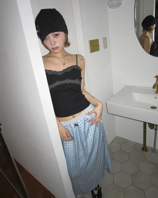 Ribbon Dot Satin Trapeze Skirt