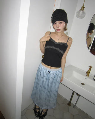 Ribbon Dot Satin Trapeze Skirt
