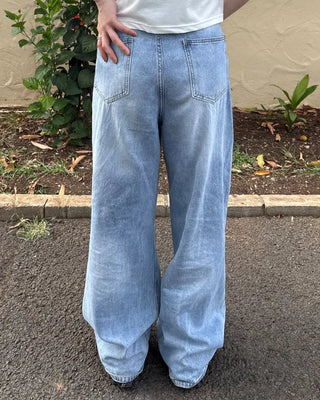 Washed design wide denim pants