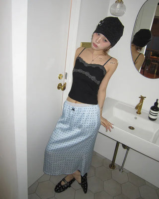 Ribbon Dot Satin Trapeze Skirt