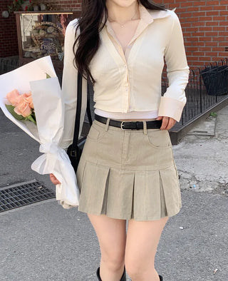 [Belt set] [Pants-style lining] Pleated skirt (3 colors)
