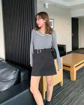 Belted mini skirt