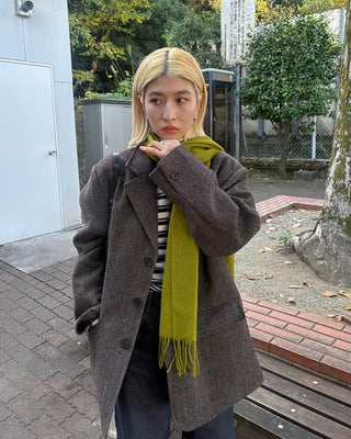 Simple fringe wool knit scarf