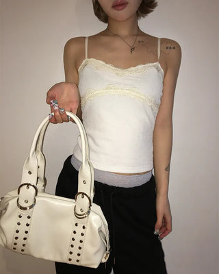 Polka dot tulle lace yoke camisole
