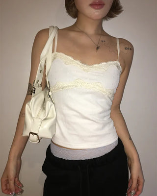 Polka dot tulle lace yoke camisole