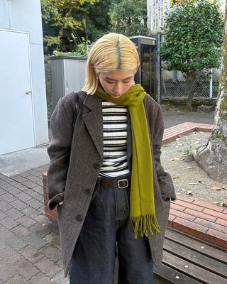 Simple fringe wool knit scarf