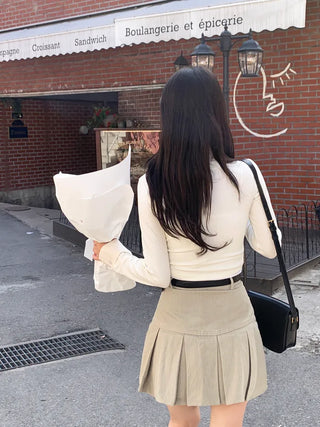 [Belt set] [Pants-style lining] Pleated skirt (3 colors)