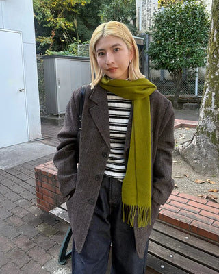 Simple fringe wool knit scarf