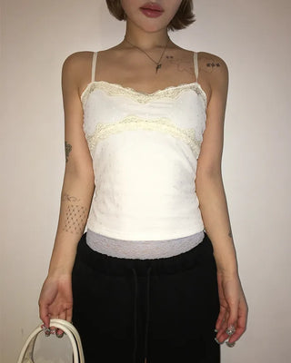 Polka dot tulle lace yoke camisole