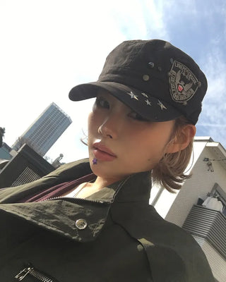 Army Patch Studded Railroad Cap