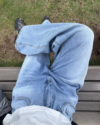 Washed design wide denim pants