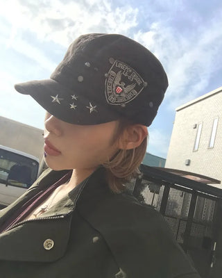 Army Patch Studded Railroad Cap