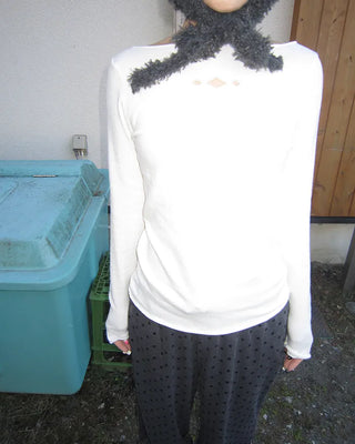 Triple Diamond Slit Slashed Neck Long T-Shirt