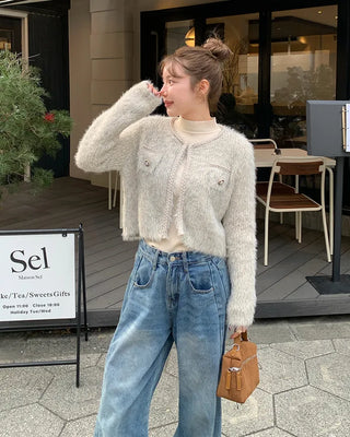 Tweed-style Angora Cardigan