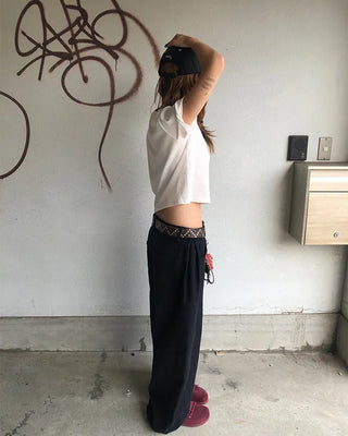 Patch button hem side outseam cotton pants