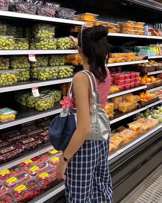 Waist two-tone check seersucker wide pants