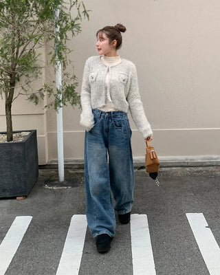 Tweed-style Angora Cardigan