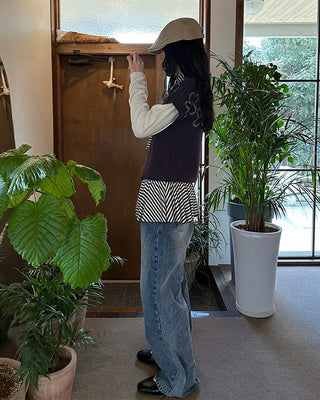 Two-button denim wide-leg pants