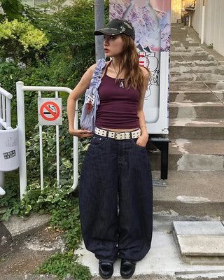 Double eyelet leather belt