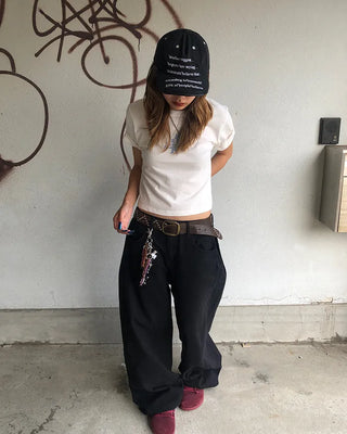 Patch button hem side outseam cotton pants