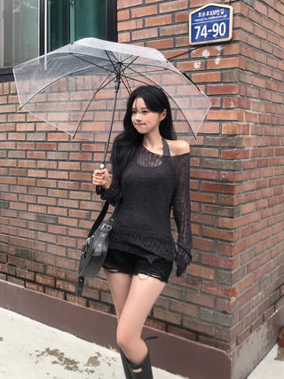 Sheer summer knit with diagonal stripe cutouts
