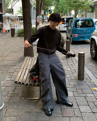 Ribbed round long-sleeve T-shirt