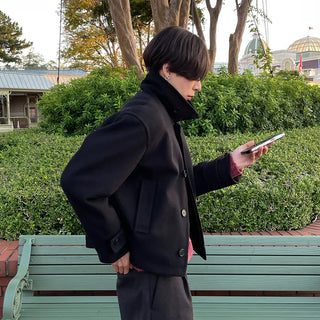 Button-collar half coat