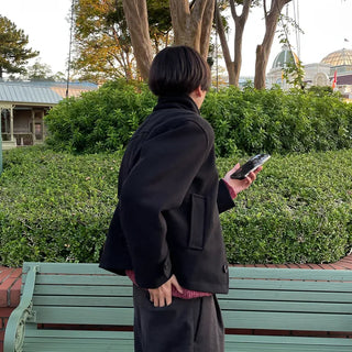 Button-collar half coat