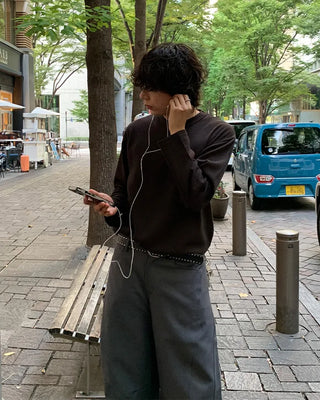 Ribbed round long-sleeve T-shirt