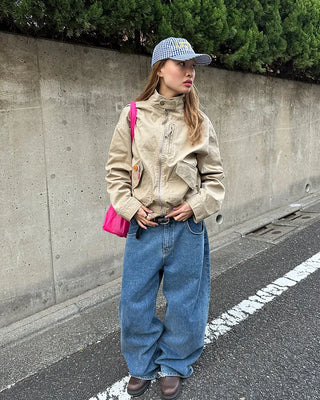 Stand-neck flap double-zip blouson