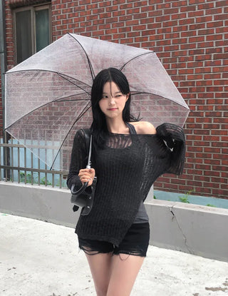 Sheer summer knit with diagonal stripe cutouts