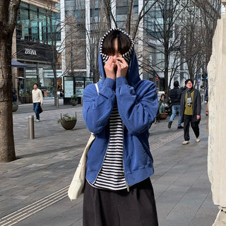 (Unisex) Striped Knit Hooded T-shirt