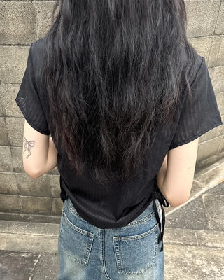 Weighted Shirring Point Short-Sleeve Crop Shirt