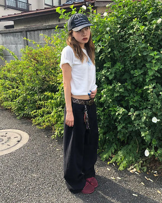Patch button hem side outseam cotton pants