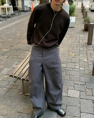 Ribbed round long-sleeve T-shirt