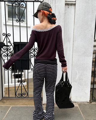 Scalloped Lace Off-Shoulder Neck Long T-Shirt