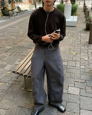 Ribbed round long-sleeve T-shirt
