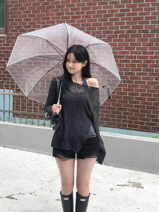Sheer summer knit with diagonal stripe cutouts
